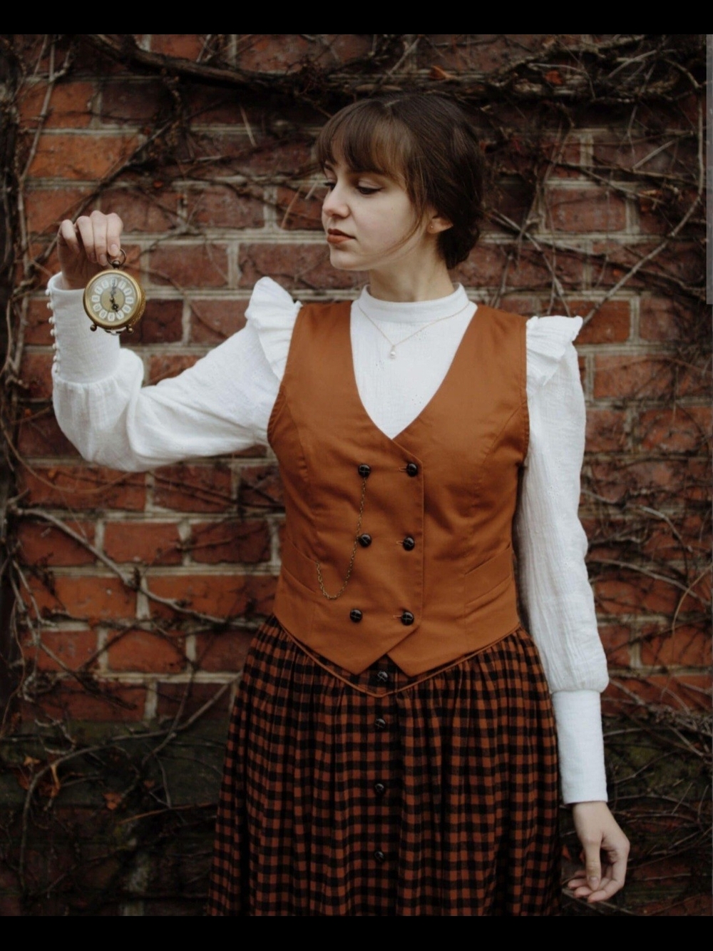 Isabel Women's Double-Breasted Rust Brown Waist Coat/Vest